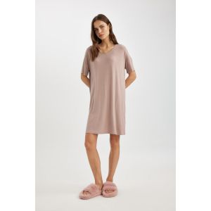 Defacto Woman V Neck Regular Fit Knitted Dress - Vizon