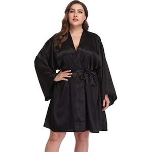 Women's short satin robe with wide sleeves – Black – One size (fits 90–130 kg)