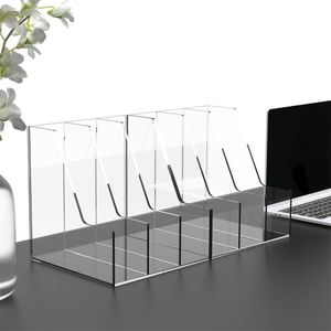 BEST MEDIA 4-Slot Clear Acrylic Desk Organizer Vertical Magazine and File Holder for Office Modern Bookshelf for Kids Sturdy and Transparent Document and Book Sorter for Efficient Storage