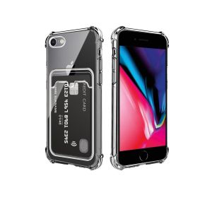جراب شفاف لهاتف iPhone 6 / iPhone 6s، مزود بحامل بطاقات خلفي، محفظة، شفاف تمامًا، مصنوع من مادة TPU الناعمة، مقاوم للصدمات، مع حماية للزوايا من السقوط، جراب حماية للهاتف مع حماية لعدسة الكاميرا - شفاف