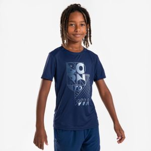 Decathlon Kids' Breathable Running T-Shirt KIPRUN Dry+ 500-Navy blue/grey