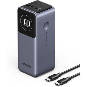 Ugreen PB724 بسعة 12000 مللي أمبير وقوة 100 واط – شاحن متنقل سريع PD + QC ثنائي المنافذ (USB-C + USB-A) للابتوب والهواتف مع شاشة ديجيتال (رمادي)