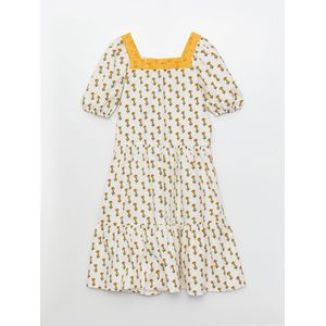 LC Waikiki Square Neck Patterned Short Sleeve Poplin Girl Dress