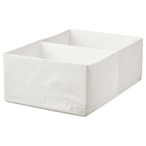 Box with compartments A white STUK storage box for organising clothes, made of recycled polyester.