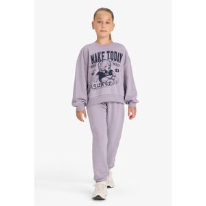 Defacto طقم بناتي سويت شيرت وسويت بانتس بطباعة -  قطعتين