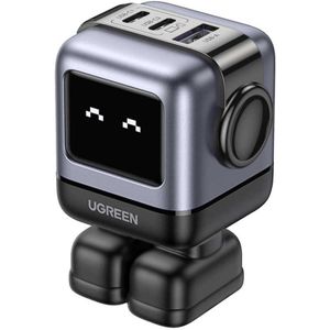Ugreen شاحن حائط روبوت تقنية GaN بقدرة 65 واط 3 منافذ 2x USB-C و 1x USB-A شحن سريع الفيش الأوروبي رمادي