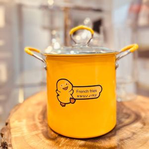 حلة تحمير بطوط 3 لتر مع باسكت وغطاء زجاجي حراري - حلة تيفال مانعة للالتصاق لقلي البطاطس والفراخ - سلة تصفية زيت بمقبض استانلس