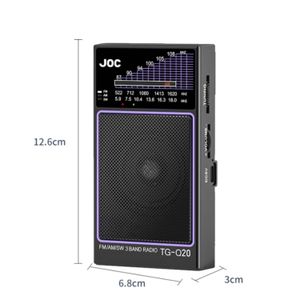 Joc راديو محمول متعدد الموجات AM/FM و SW، راديو صغير الحجم بتصميم كلاسيكي، مزود بمكبر صوت مدمج، أسود