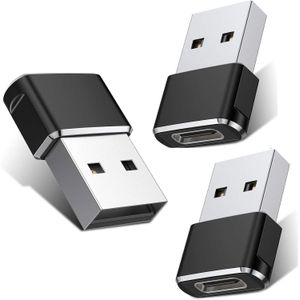 محول USB-C انثى الى ذكر 3 قطع لكابل الشحن النوع C A متوافق مع ايفون 11/12/ميني/برو ماكس والايربودز وايباد وسامسونج جالاكسي نوت 10/ S20 S21 وجوجل بيكسل 5 4 والكمبيوتر الشخصي من جينيريك اسود