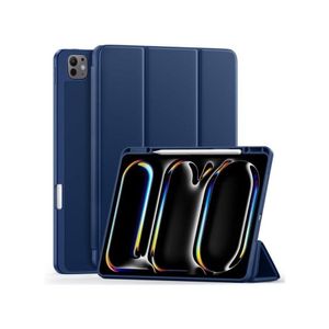 متوافق مع iPad Pro 13 - 2025 (الجيل الثامن) M5 مقاس 13 بوصة مع حامل قلم، غطاء خلفي من مادة TPU الناعمة لجهاز iPad Pro 13، حامل ثلاثي الطيات، يدعم قلم Apple Pencil Pro وقلم Apple Pencil (USB-C)، خاصية التشغيل/الإيقاف التلقائي، لون كحلي