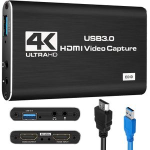 كابتشر كارد 4K 1080 بيكسل HDMI صوت وفيديو USB 3.0 لفيديو الالعاب، محول للبث المباشر والتسجيل من خلال كاميرا دي اس ال ار للكمبيوتر ونينتيندو سويتش وبلاي ستيشن 4 وXBOX