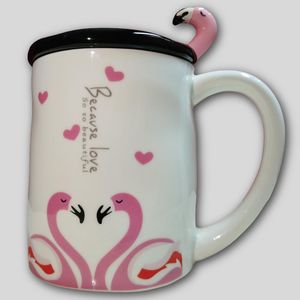 Ceramic mug with spoon and lid