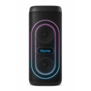 Voxme Portable Wireless Bluetooth Party Speaker Model VOXME-6000 with Dual 6.5-Inch Subwoofers, Heavy Bass Stereo Sound, Supports Karaoke Mic, Audio Recording, Dynamic Circular LED Lights, USB, TF & FM Radio, with Remote Control & Rechargeable Battery - Black