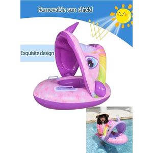 Baby Pool Float, Swimming Pool Float Boat with Sun Protection Canopy Inflatable Pool Float Yacht Ring Awning Inflatable Swimming Training Float Seat for Boys Girls Summer Outdoor Party Favor (Little Purple Fish)