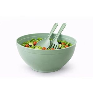 Dunya بولة سلطة بلاستيكية من دنيا، 27 سم (5.5 لتر) – وعاء تقديم وخلط كبير مع ملعقة وشوكة سلطة، أخضر