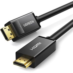 Ugreen كابل DisplayPort إلى HDMI، دقة 4Kx2K بمعدل 30 هرتز، عرض نطاق ترددي 2.25 جيجابت في الثانية، طول 2 متر، 10202