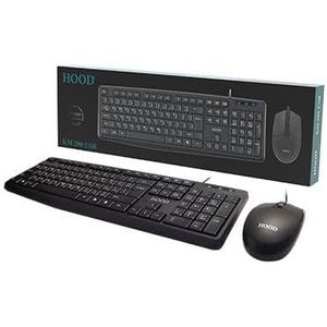 Hood KM 200 USB Keyboard & Mouse Combo – Wired Ergonomic Set for Office, Home – Quiet Keys, Optical Mouse – Plug & Play