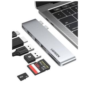 Ugreen موزع منافذ USB-C متعدد الاستخدامات مع HDMI و USB وقارئ كروت - فضي