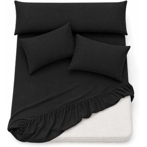 Ultra Soft 4-Piece Bed Sheets Set * Deep Pocket Fitted Sheet -2 Pillowcases & Large Pillowcase - Deep Pocket with 360° Elastic Band,  All-Around Stretch Fit, Easy-Care Fabric (Black, 160 CM, 4)