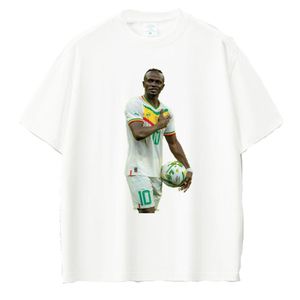White Graphic T-Shirt with Soccer Player Print, Short Sleeve, Crew Neck 