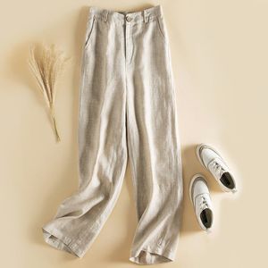 Fashion (Beige)Lucyever Summer Cotton Linen Pants Women High Waist Zipper  White Wide Leg Pants Woman Casual Loose Straight Full Trousers Female DOU @  Best Price Online