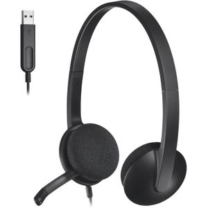 Logitech سماعة رأس USB H340، ستيريو، سماعة رأس USB لأنظمة ويندوز وماك - أسود