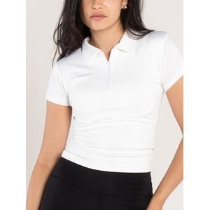 OUTDATED Zipper V Neck Polo Short Sleeve - White