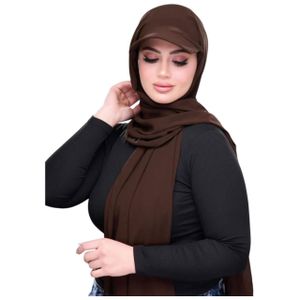  طرحه كاب كريب شيفون بالبندانه لون بني , خامة عالية ومريحة في اللبس اليومي