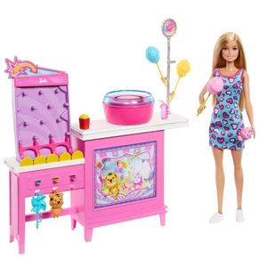 Mattel دمية باربي محققة الشاطئ مع ماكينة صناعة حلوي القطن مع الأكسسوارات -