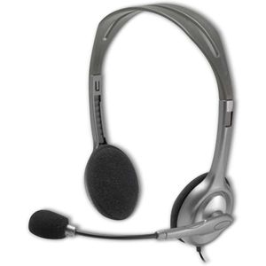 Logitech سماعة رأس ستيريو H110 من لوجيتيك مع ميكروفون بخاصية إلغاء الضوضاء ومقبس بسلك 3.5 ملم للكمبيوتر الشخصي وماك واللاب توب - رمادي