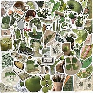 Olive Green Stickers 62 Pcs Cute Trendy Plants Decals for Water Bottle Laptop Luggage Car Skateboard Computer Notebook Phone Helmet Bike,Vinyl Waterproof Cartoon Fruit Stickers for Teens Adults Giris