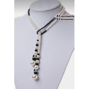 RA accessories عقد حريمي من لؤلؤ أوف وايت و أسود متعدد طبقات