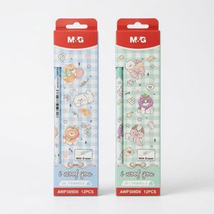 M&G Chenguang Woof You 2B Triangle Wooden Pencils with Eraser – 12-Pack, Cute Animal Design, Break-Resistant, Smooth Writing  - No: AWP309D6