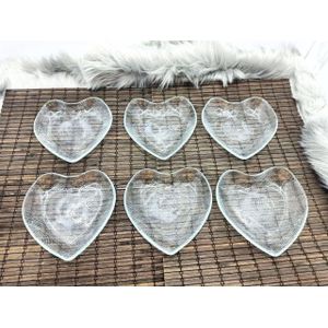 أطباق زجاجية على شكل قلب من جيني، 15 سم، مجموعة من 6 قطع، أطباق تقديم زجاجية شفافة، A2