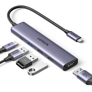 Ugreen (15495) محول CM478 متعدد الوظائف 5 في 1 USB-C بدقة 4K ومعدل تحديث 30 هرتز - رمادي فضائي