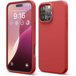 متوافق مع غطاء iPhone 16 Pro مقاس 6.3 بوصة، غطاء واقٍ رفيع من السيليكون السائل بثلاث طبقات من المطاط الهلامي الناعم المقاوم للصدمات مع بطانة من الألياف الدقيقة المضادة للخدش (أحمر)
