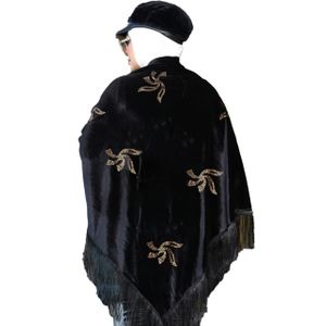 شال الخامة قطيفة مع تطريز على الظهر ، موديل 1485، أسود