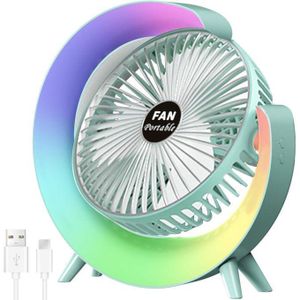 USB Desk Fan, 3 Speeds Portable Fan with 7 Colors Gradual Changing, 20db Low Noise and 180° Rotation Adjustable, Rechargeable Small Fan for Home Office Computer Desk