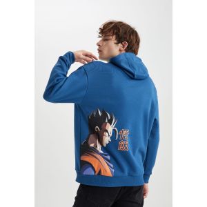 Defacto Man Hooded Boxy Fit Sweat Shirt - D.Blue