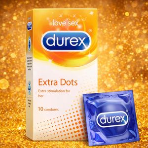 Durex دوريكس واقي ذكري بنقاط إضافية Medium Extra Dots لزيادة الإحساس مع حماية وراحة – عبوة 10 قطع