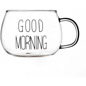 مج زجاجي مقاوم للحرارة للشاي والقهوة والمشروبات الباردة بعبارة "Good Morning" - من هاوس سنتر