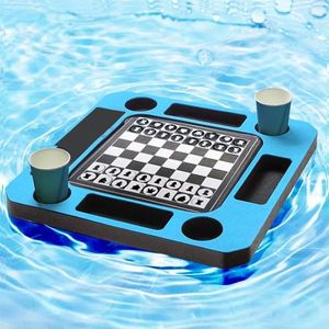 Floating Games Pool Table or pieces for chess , checkers Tray for Pool or Beach party float Lounge Durable Foam Drink Holders With Waterproof playing cards for summer party indoor outdoor beach pool (BLUE) 