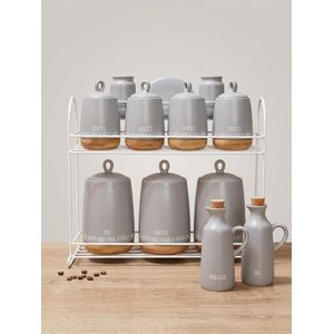 Home Care QQ-980 7-Piece Black Porcelain Spice Set Bold Kitchen Storage Solution, Pack of 1 - Porcelain