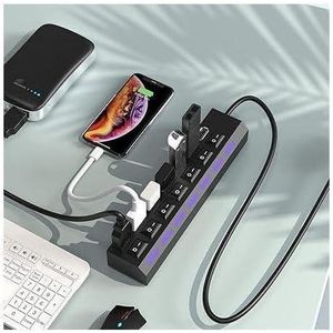  موزع USB 7 منافذ سرعة 2.0/3.0 - حتى 480 ميجابايت في الثانية أسود 