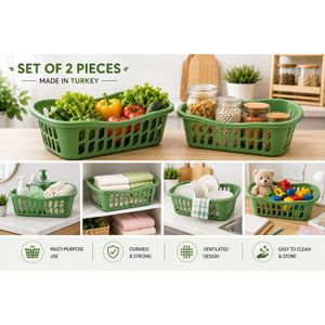 2 PCS Multipurpose Plastic Storage Basket Set – Ventilated Organizer for Kitchen, Bathroom & Home