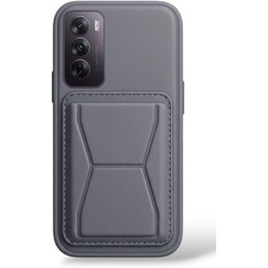 جراب جلد حماية مع موبايل اوبو رينو 12 شبكة الجيل الخامس 5G من الجلد المقاوم للصدمات مع حامل مدمج من جلد البولي يوريثين لمظهر انيق وقبضة مريحة (ازرق) (رمادي)