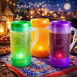 A healthy plastic jug with a liter capacity, easy to disassemble and clean. Perfect for Ramadan. Beautiful Ramadan designs and colors to serve the most delicious juices during Ramadan.