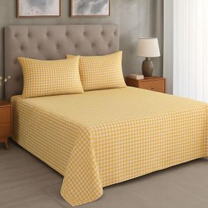 مجموعة سرير يارلين (ملاءة مسطحة للأسرة بحجم 200 سم و 2 غطاء وسادة صغير (تصميم مربعات صفراء)