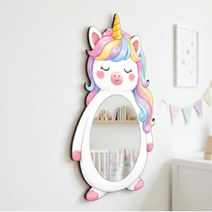 Kids Wall Mirror - High Quality Wood - Lovely Unicorn Design for Girls - Modern Decor Touch, Completely Safe for Toddlers and Unbreakable, Lightweight and Easy to Install - Add Style to Baby Room