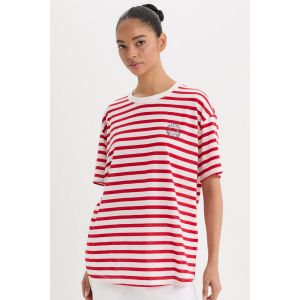 Defacto Woman Crew Neck Oversize Fit Short Sleeve T-Shirt - Off White